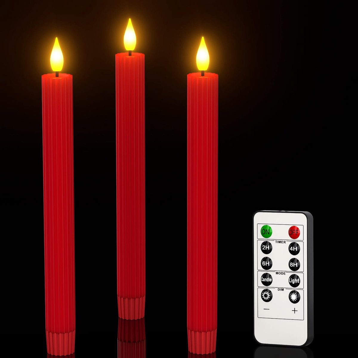 Omgoods - 3 Stuks Rood LED Taper Kaarsen met Afstandsbediening en Timer voor Feestdecoratie