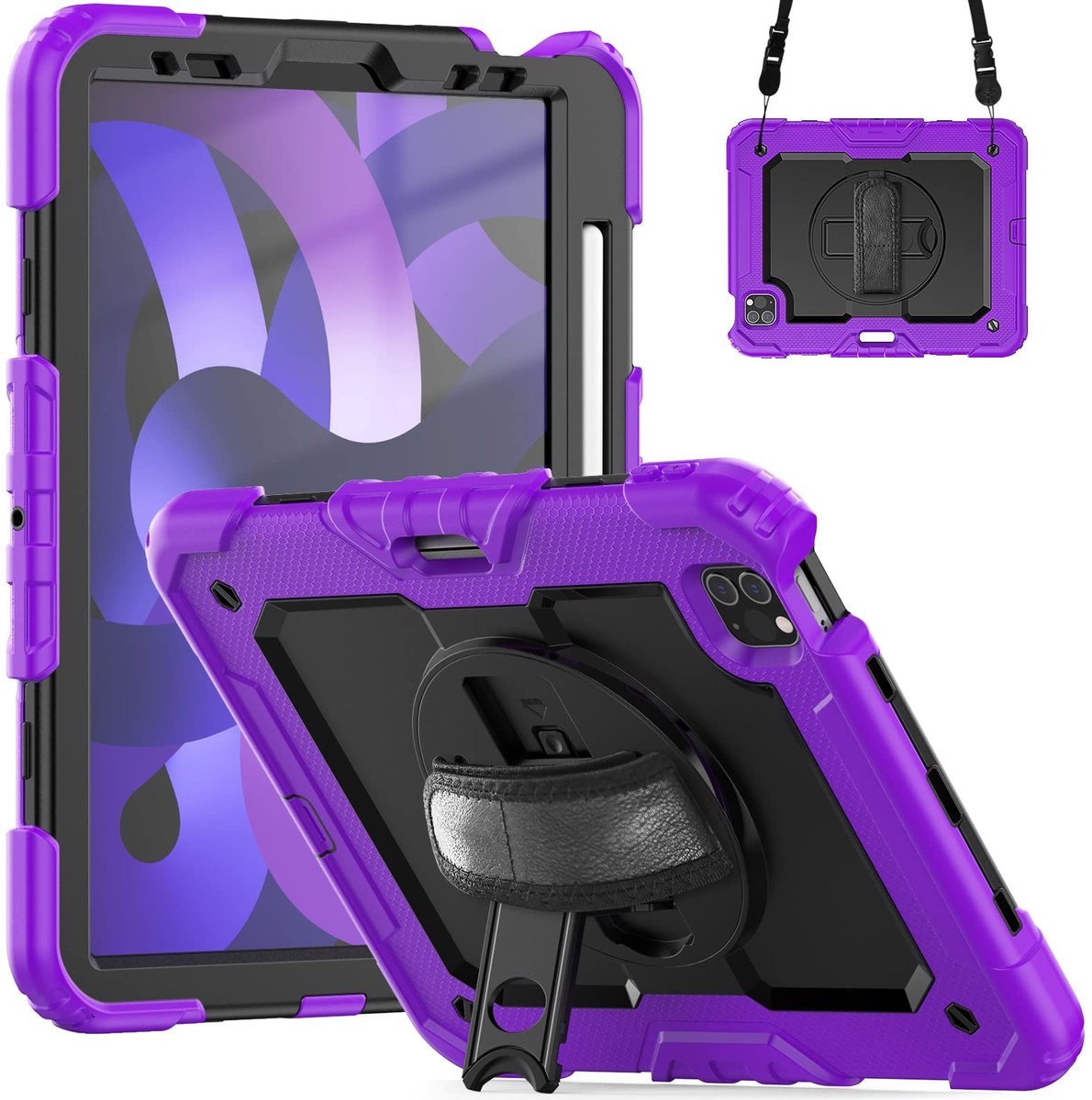 Omgoods - iPad Air 5 / Air 4 Hoes met Kickstand en Schouderriem - Shockproof - Paars