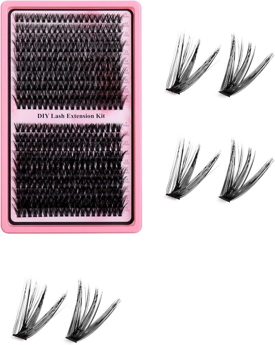 400 stuks wimperextensions set voor wimperverlenging, 50-60D krul, kunstwimpers voor beginners en doe-het-zelf toepassingen (9-16 mm)