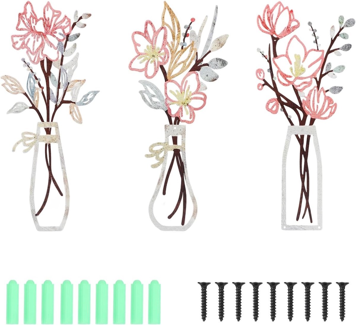 Muurdecoratie metalen bloemen - kleurrijk 3D effect - minimalistisch design - breng natuur in huis - SnelShoppen