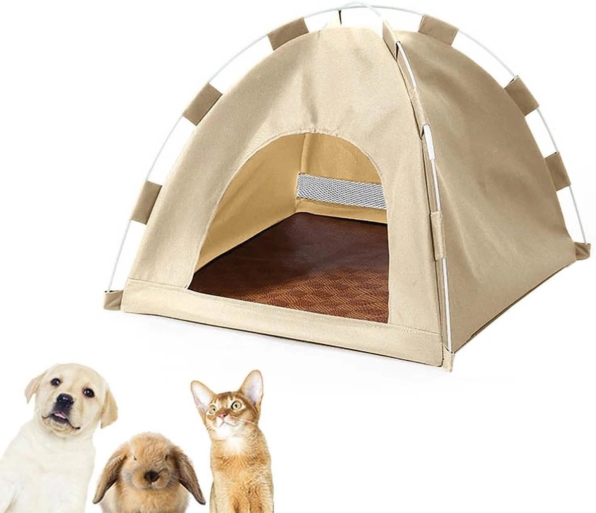 Opklapbare Kattentent - met Ademend Gaas - Wasbaar en Waterdicht - voor Binnenkatten en Kleine Honden - 48x48x42 cm - Wit
