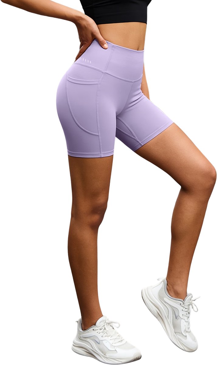 Currero Biker Short Dames Gymshort Korte Legging Lange Onderbroek Bikershort Met Pijpjes Taro Paars