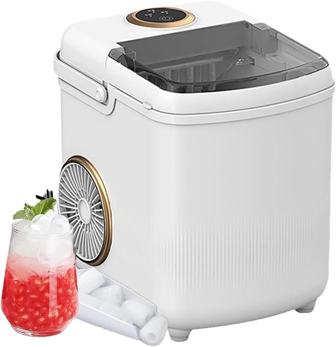 Compacte ijsblokjesmachine - IJsmaker aanrecht - Drankjes Koelen - Snel ijs in 7 minuten - 290x230x300mm - Wit