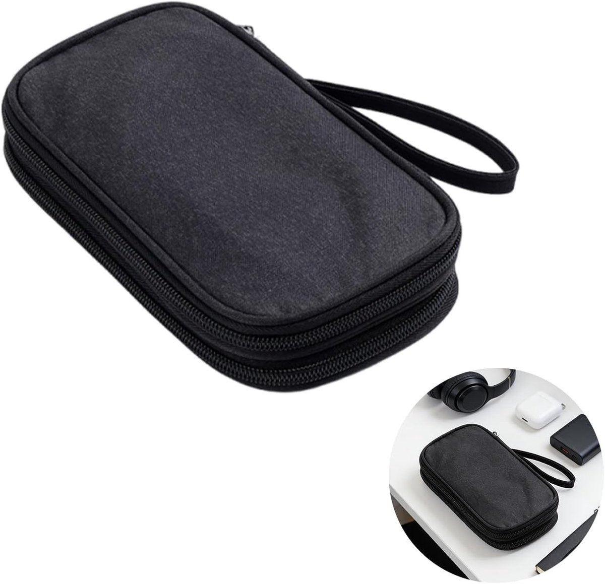 Organizer voor Elektronica - Dubbele Laag Reis Gadget Tas voor Kabels, Powerbank en SD Kaarten - Waterdicht Oxford Stof, Compact en Handig voor Tech Essentials