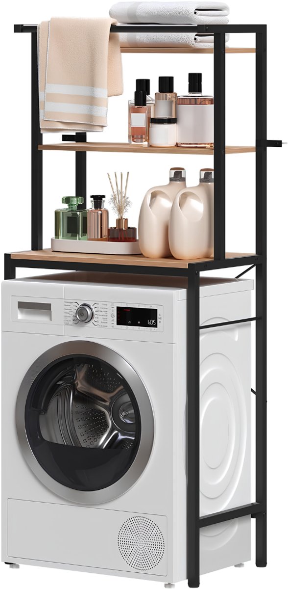 NIVA® Wasmachine Rek - Wasmachine Ombouw Rek - Badkamerplanken - Zwart - 40cm x 67cm x 162cm