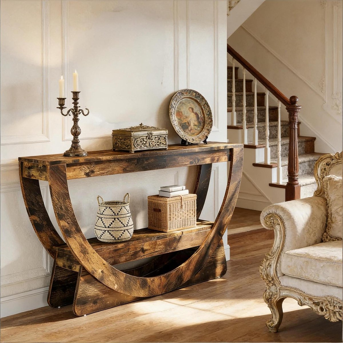 COVREO Sidetable 160 x 30 x 80 cm, Rustic Brown, MDF, 2 open vakken