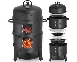 tectake® 3-in-1 Rookoven - Ø 41 cm - Rookvat met 2 Grillroosters, Thermometer en Luchtafvoer - Houtskool Barbecue - BBQ Grill - Grilloven - Smoker - Grillen, Garen en Roken