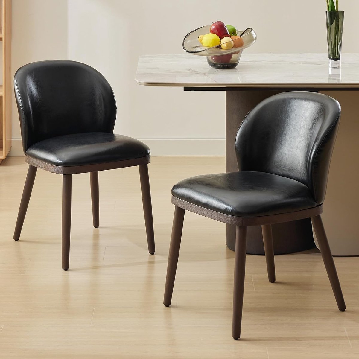 Gestoffeerde Eetkamerstoelen Set van 2 - Moderne Keukenstoelen met Houten Poten - Ergonomische Rugleuning & Comfortabele Zitting - Max. 120 kg - Zwart
