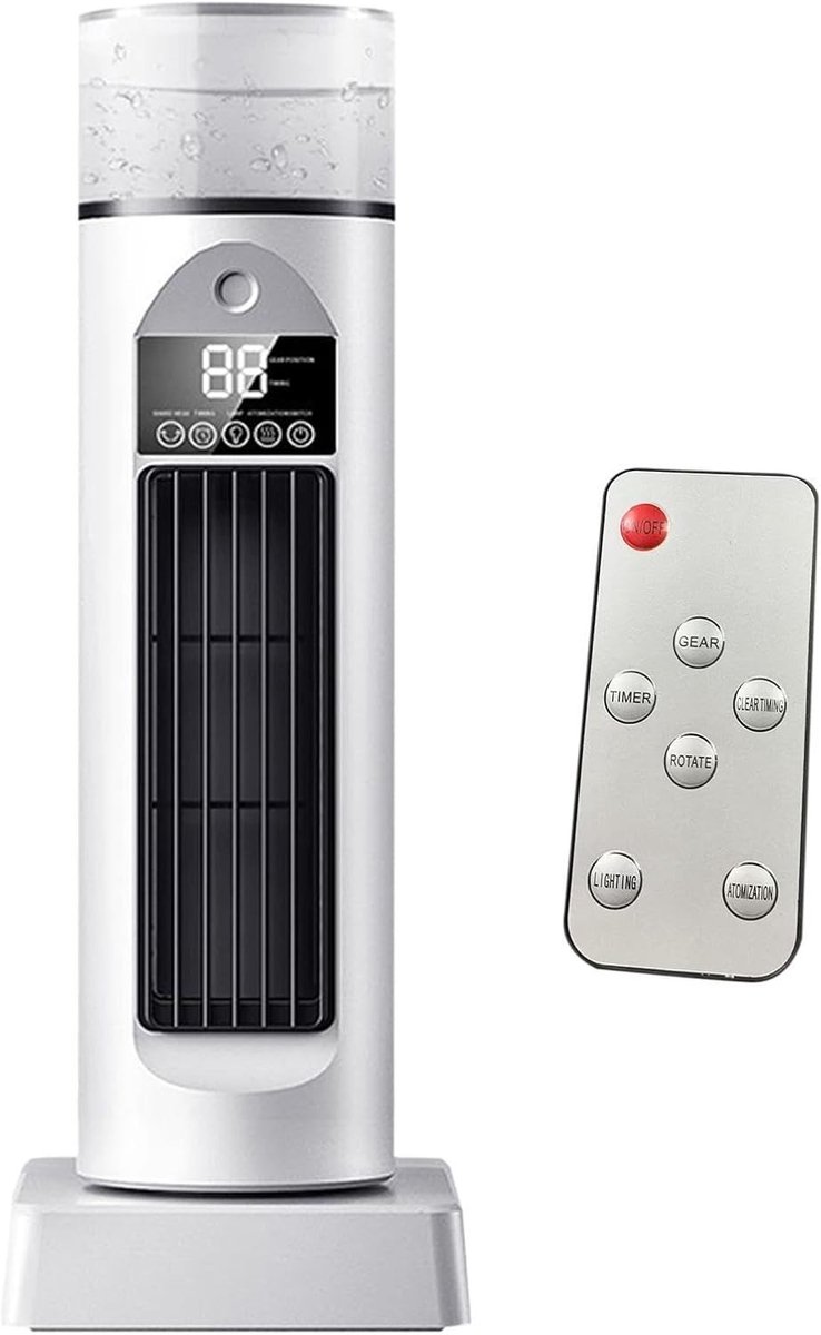 Draagbare USB Luchtkoeler met Vernevelaar en Afstandsbediening - Bladloze Bureauventilator met Timer voor Slaapkamer, Kantoor en Camping