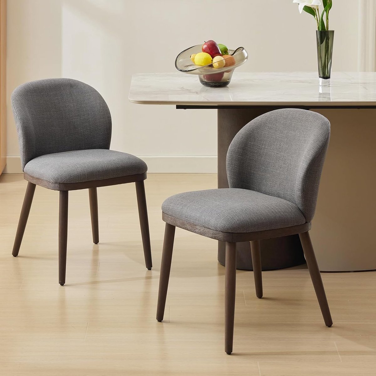 Gestoffeerde Eetkamerstoelen Set van 2 - Moderne Keukenstoelen met Houten Poten - Ergonomische Rugleuning & Comfortabele Zitting - Max. 120 kg - Grijs