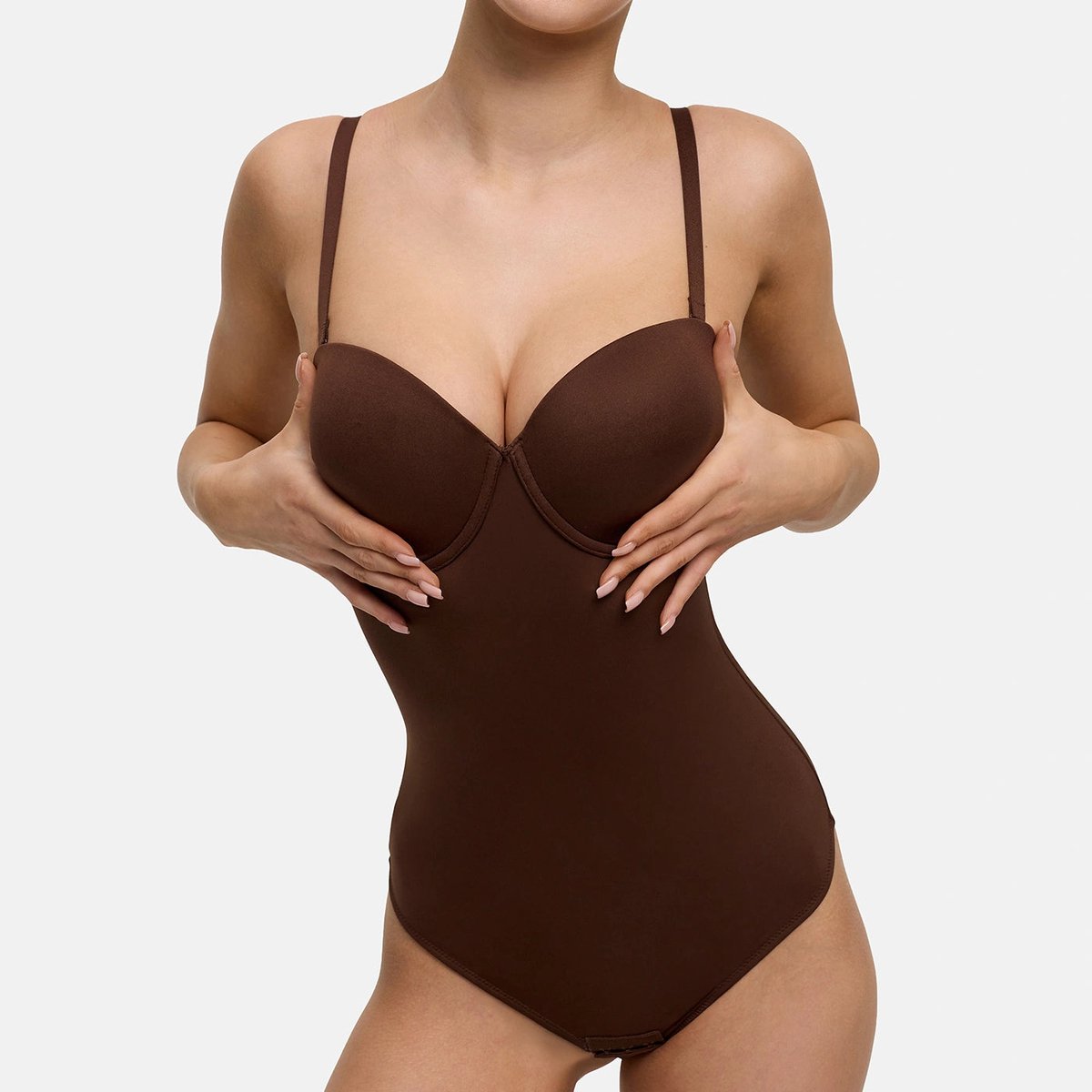cfab - Push-up bodysuit met koordjes - Bruin - Maat L - Corrigerende Body - Naadlos - corrigerend ondergoed dames