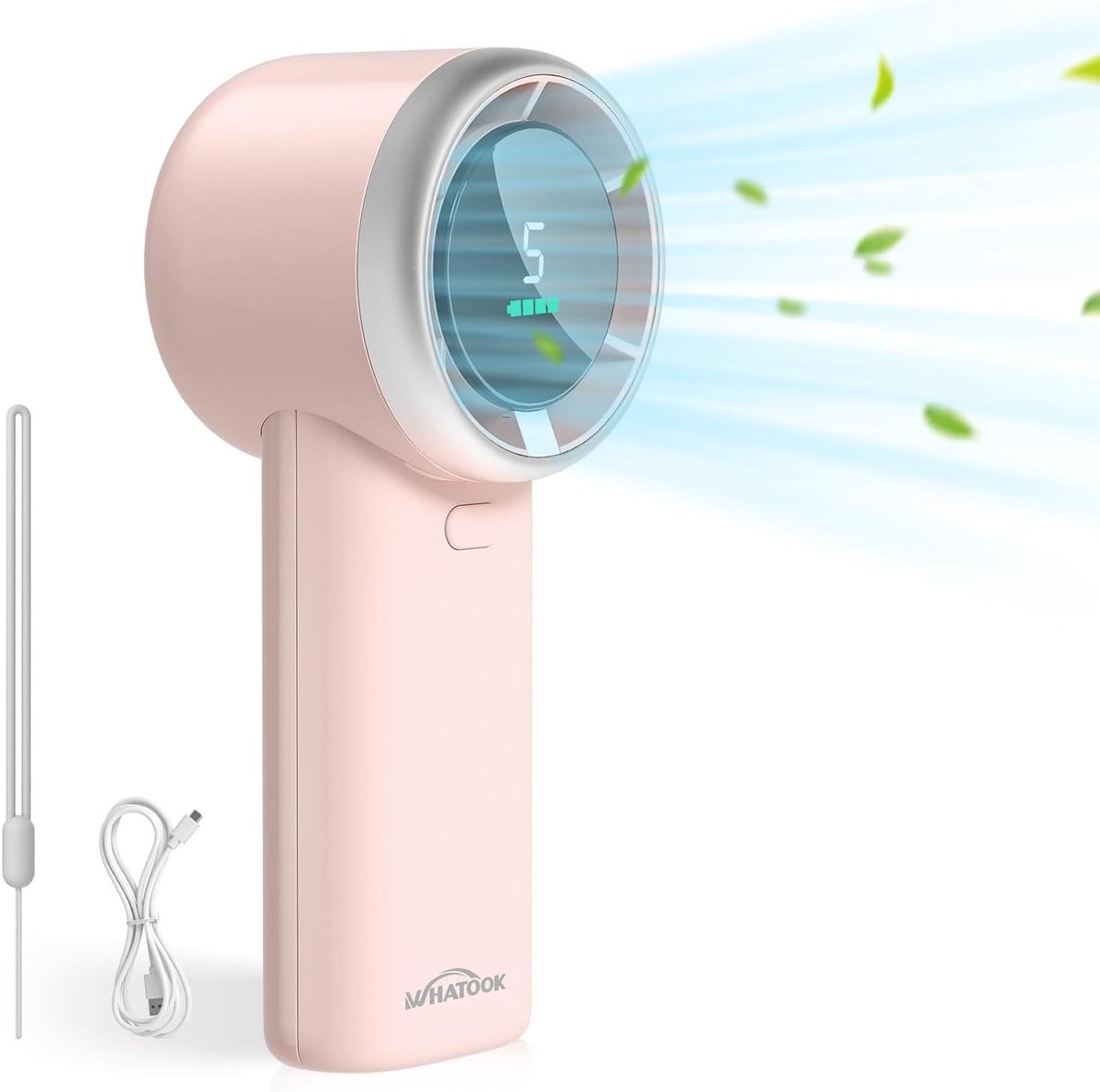 Draagbare Handventilator Brushless Motor 8,5 m/s - 5 Snelheden, LED Display, USB-C Snelladen, 184g - Sport, Reizen en Buiten