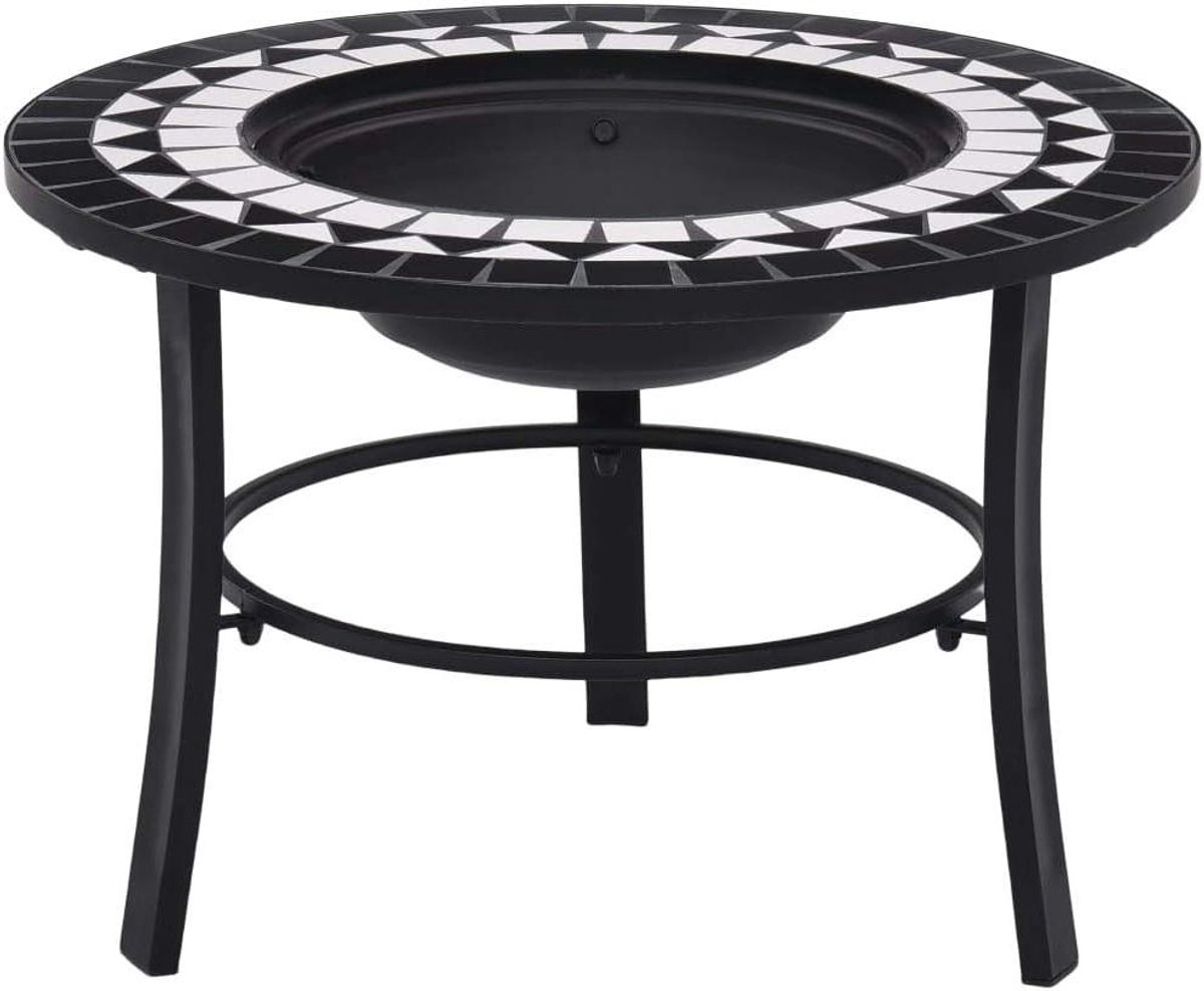 Mozaïek Vuurkorf - Buitenhaard Tuinhaard - Terras Verwarmen - Met BBQ Grill - 68 cm - Zwart Wit