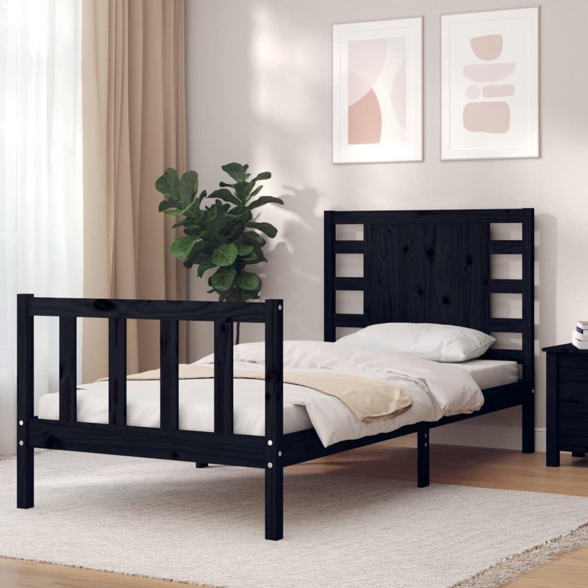 Bedframe met hoofdeinde - Smeedijzeren bed - Slaapkamer inrichten - Massief houten constructie - Voor 2 personen - Zwart