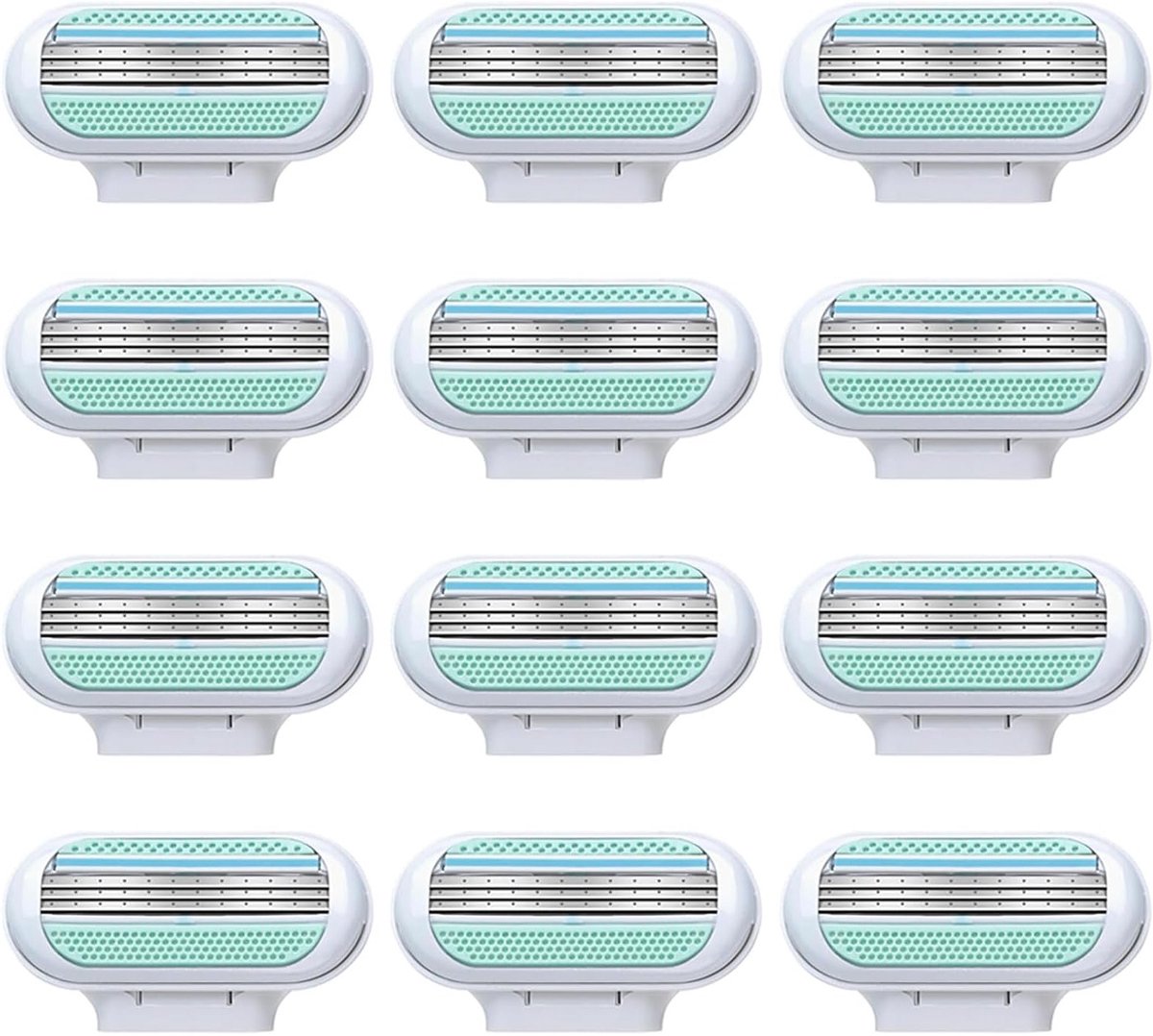 Reservemesjes voor dames, 12 stuks, met 3 precisiemessen en vochtinbrengend beschermkussen voor een gladde scheerbeurt, geschikt voor alle lichaamscontouren