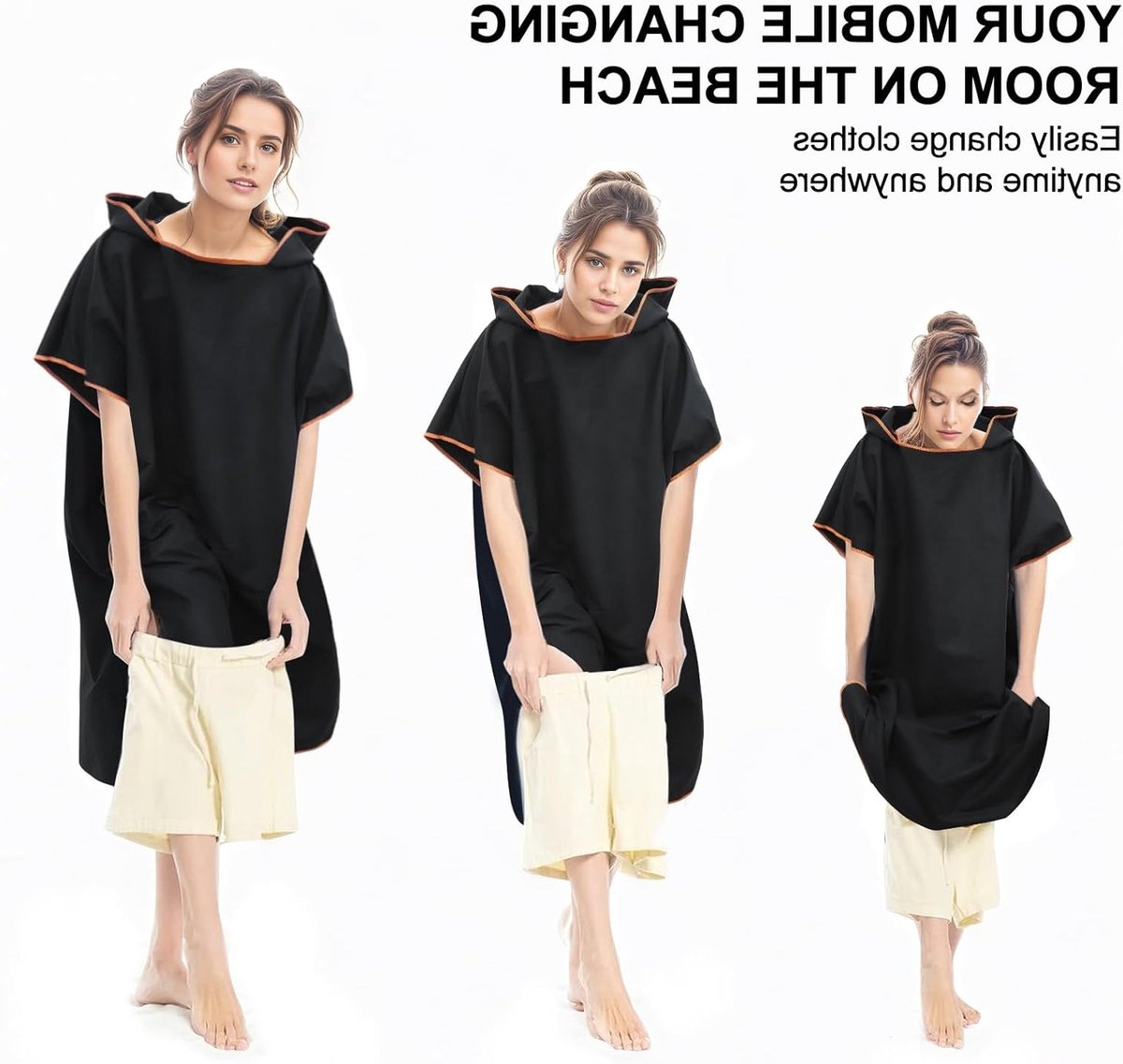 Badponcho voor Mannen en Vrouwen van Microvezel, Ideaal voor Surfen en Zwemmen (Zwart)