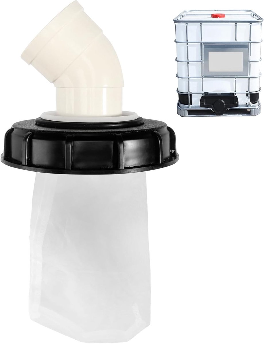 Wasbaar dekselfilter 165 mm van nylon voor IBC-tank, waterfilter voor regenwatertank, 45° aansluiting, tankaccessoires DN 150