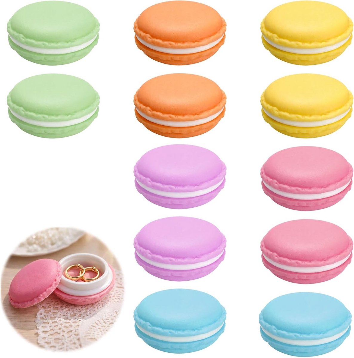 Mini Sieraden Dozen Set van 12, Schattige Macarons Sieradenopslag, Draagbare Opbergdozen voor Oorbellen, Kettingen en Cosmetica