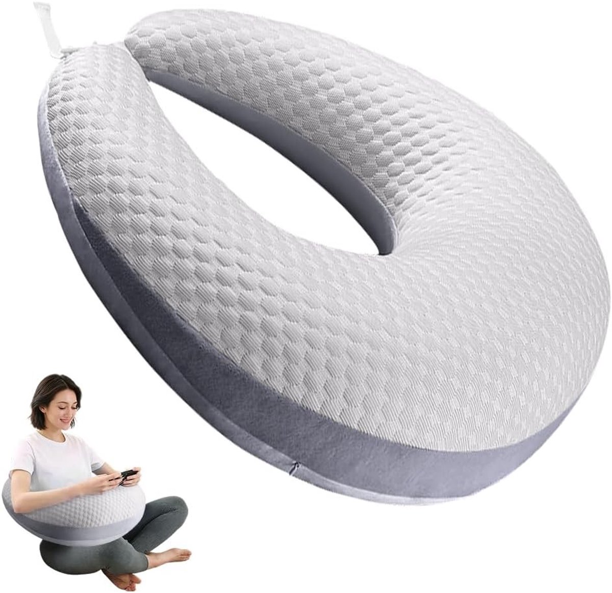 Ergonomisch Kussen voor Gaming en Ondersteuning, Lichtgewicht en Draagbaar, Verlicht Spanning en Vermoeidheid (Zilvergrijs)