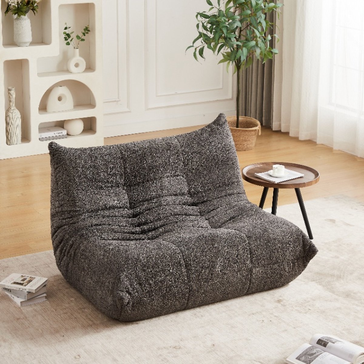 Fauteuil - 2-zitsbank - Relaxfauteuil - gestoffeerde bank - Zitzak stoel - Comfortabele TV-stoel - Leesstoel - Ergonomisch - Elastische spons - Modern design - Chenille - Grijs