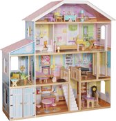 Rijoka Houten Poppenhuis Mansion Villa XXL - Inclusief Meubelset 28pcs - 98x32x123cm - 4 Verdiepingen