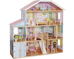 Rijoka Houten Poppenhuis Mansion Villa XXL - Inclusief Meubelset 28pcs - 98x32x123cm - 4 Verdiepingen