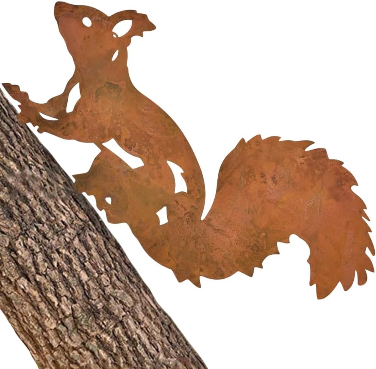 SnelShoppen - Rusty Squirrel Tuinpost Beeldje - Decoratieve Eekhoorn Figuren voor Buiten - Roest Effect, Uniek Ontwerp, Ideaal voor Tuin en Buitenruim