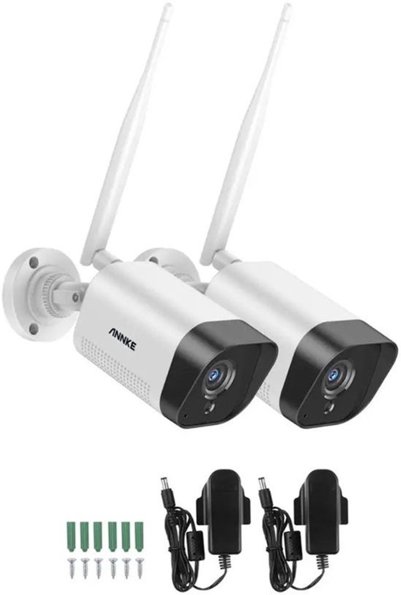 Beveiligingscamera -Bewakingscamera - Audiobeveiliging - Voertuigdetectie - Camera Met Verstelbare Dubbele Lens H.265 - S 100ft Nachtzicht - 2/4Pcs - Wit
