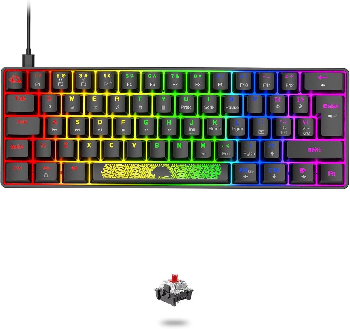 SnelShoppen - LEAVEN 60% Compact RGB Gaming Toetsenbord - Type C Wired - Roze Mechanisch QWERTY UK Layout - LED Verlichting - Ergonomisch - Anti-Ghost