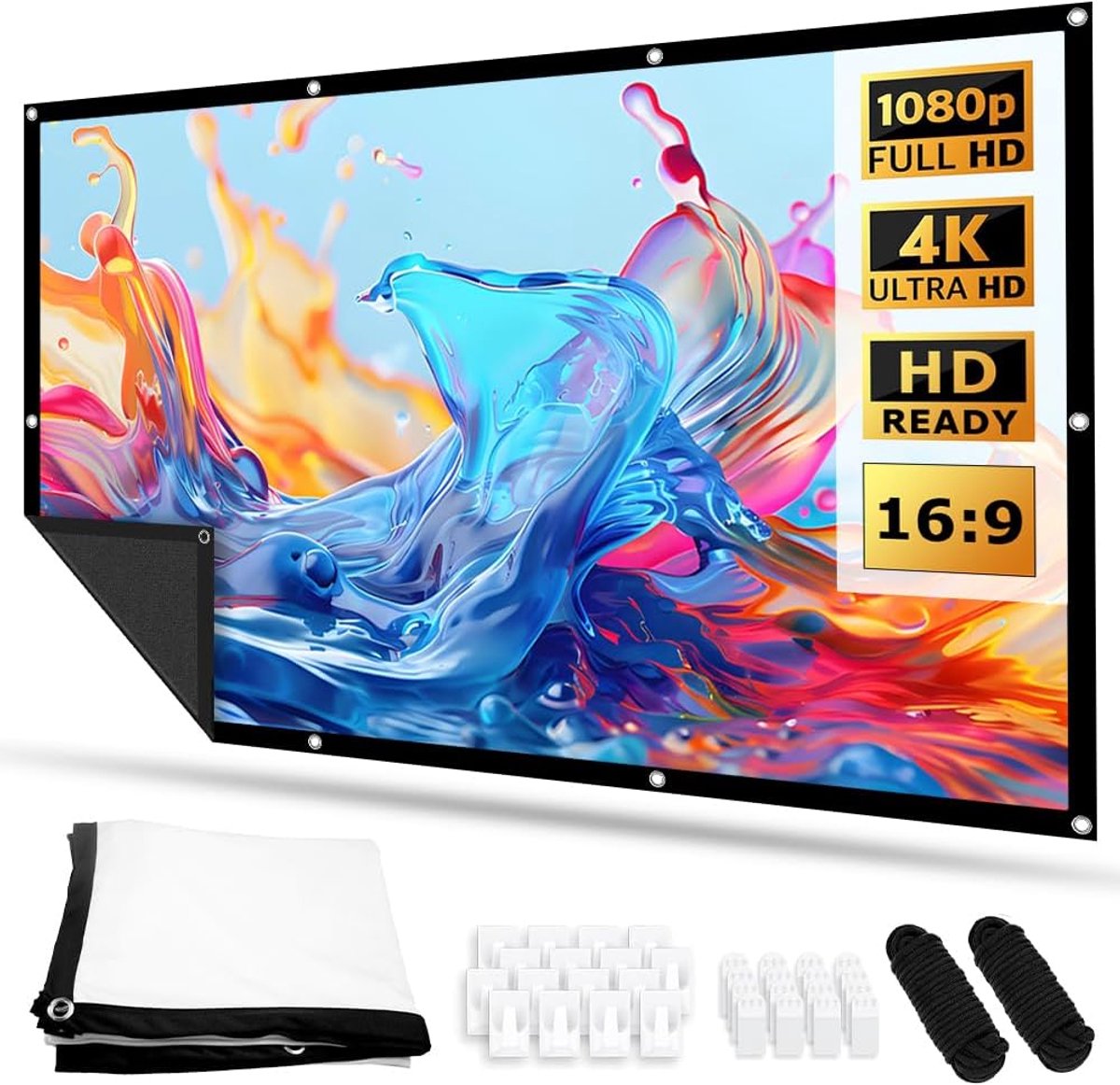 SnelShoppen - Projectiescherm voor Beamer 120 inch, Opvouwbaar en Mobiel, 16:9 HD, Anti-Kreuk, Dubbelzijdige Projectie, Ideaal voor Thuisbioscoop, Cam