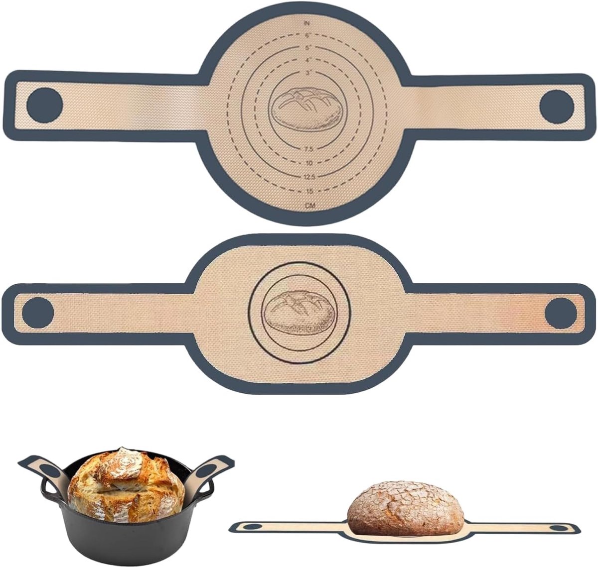 SnelShoppen - 2 Siliconen Bakmatten Rond en Ovaal - Antiaanbaklaag voor Brood en Pizza - Herbruikbare Bakaccessoires voor Dutch Oven met Hittebestendi