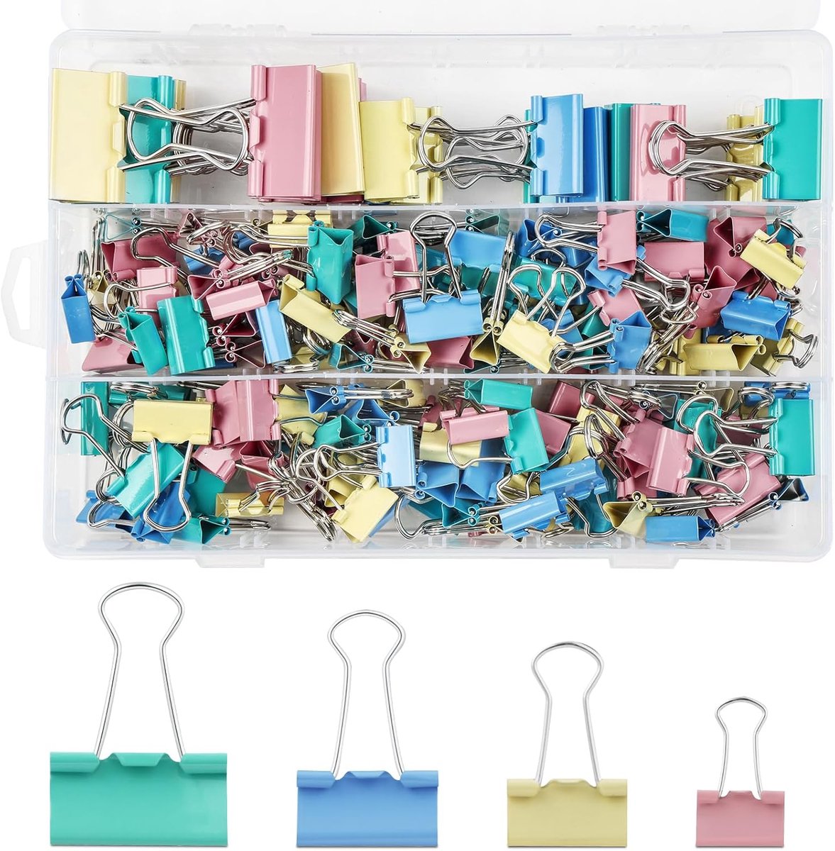 SnelShoppen - Dubbele FoldBack Binderclips 170 stuks, Papierklemmen in 4 Maten (15/19/25/32 mm), Metalen Bulldog Klemmen voor Kantoor en School