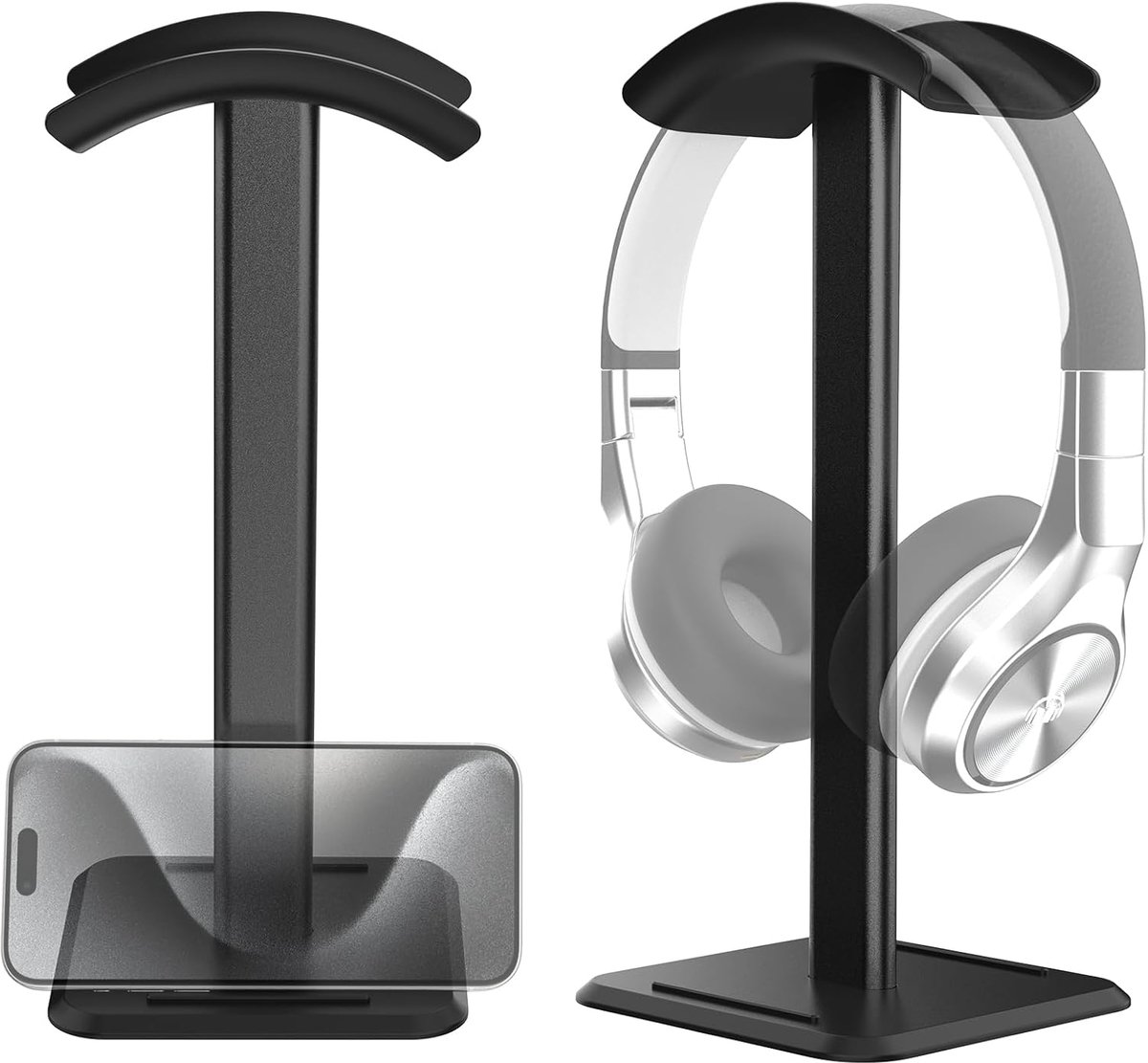 SnelShoppen - Desk Headphone Stand met Aluminium Steunbalk, Gaming Headset Houder, Draagbare Oordopjes Stand, Zwart, Geschikt voor Draadloze Hoofdtele