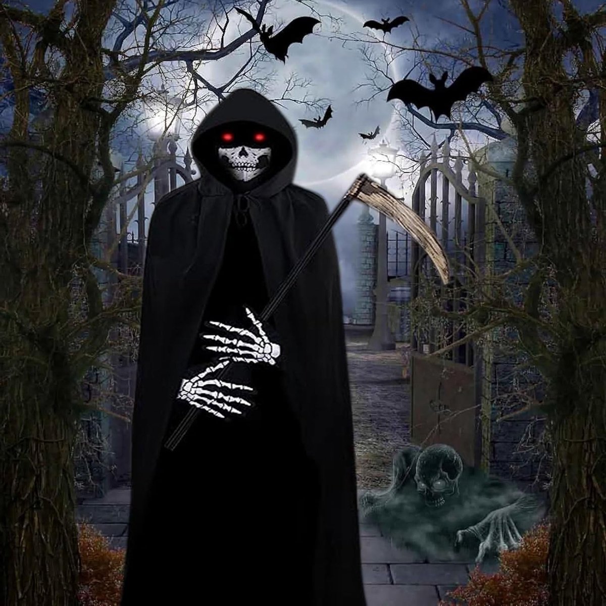 Zwart Halloween Kostuum met Kap, Grim Reaper Outfit, Vampier Kostuum en 20 Halloween Tattoos voor Volwassenen, Perfect voor Cosplay en Feestdecoratie