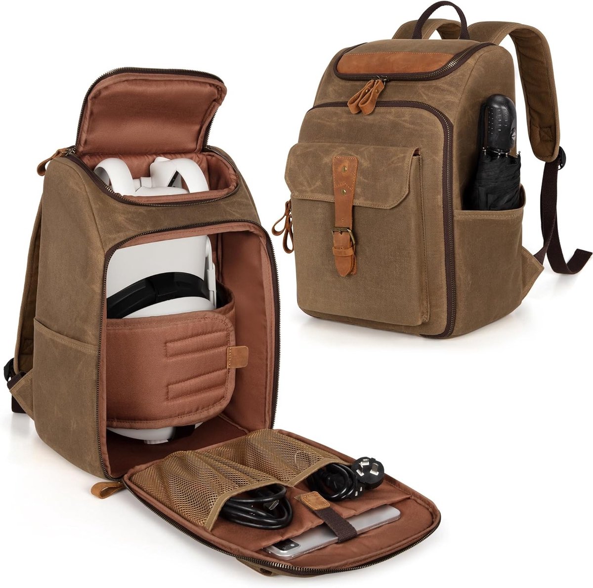 Draagtas voor Oculus Meta Quest 2/3/3 Pro - Vintage Travel Case Rugzak met Meerdere Vakken voor VR Headset, Controllers en Accessoires, Kaki, Retro