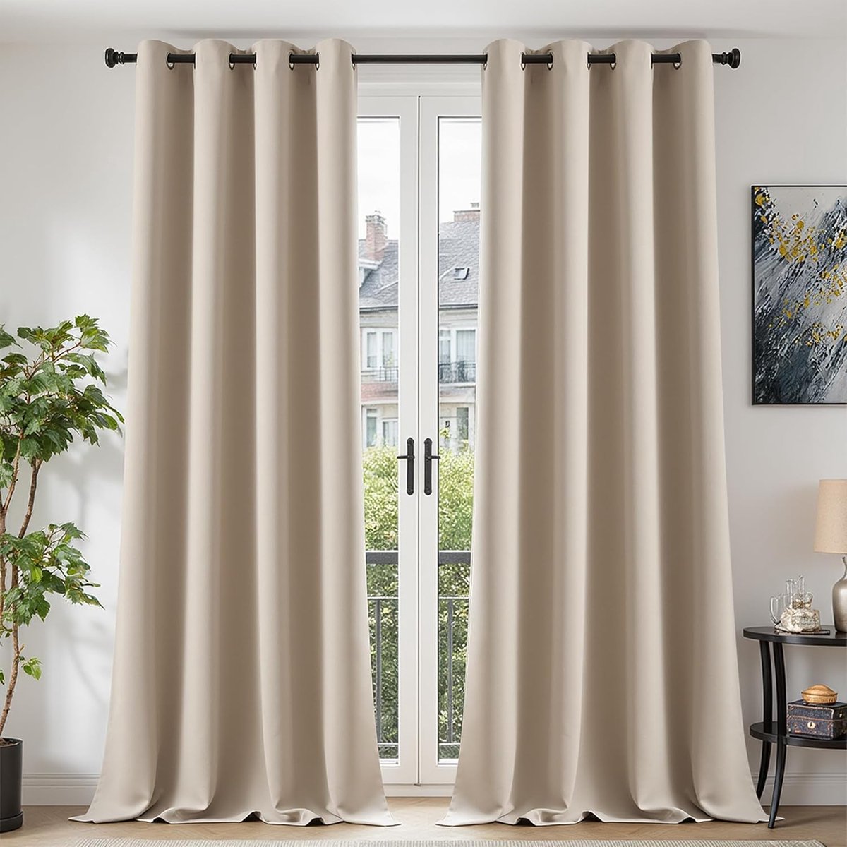 SnelShoppen - Opaque Blackout Gordijnen 260x140 cm Set van 2 - Eyelet Gordijnen Beige voor Woonkamer, Deur en Raamdecoratie - 100% Polyester