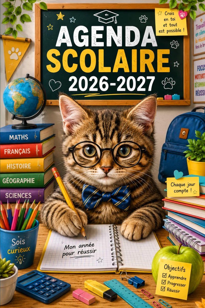 SnelShoppen - Agenda Scolaire 2026/2027 A5 met Chat Design - Efficiënte Tijdplanning voor Studenten, Perfect voor School en Studie, Duurzame Cover, Da