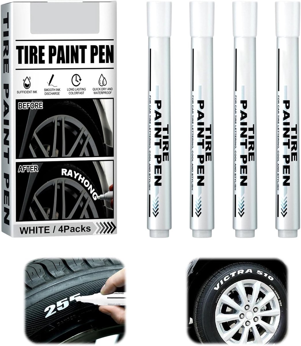 SnelShoppen - Set van 4 Witte Banden Markers, 14.5 cm, Permanente Marker voor Canvas, Kraftpapier, Hout en Steen - Watervast en Sneldrogend