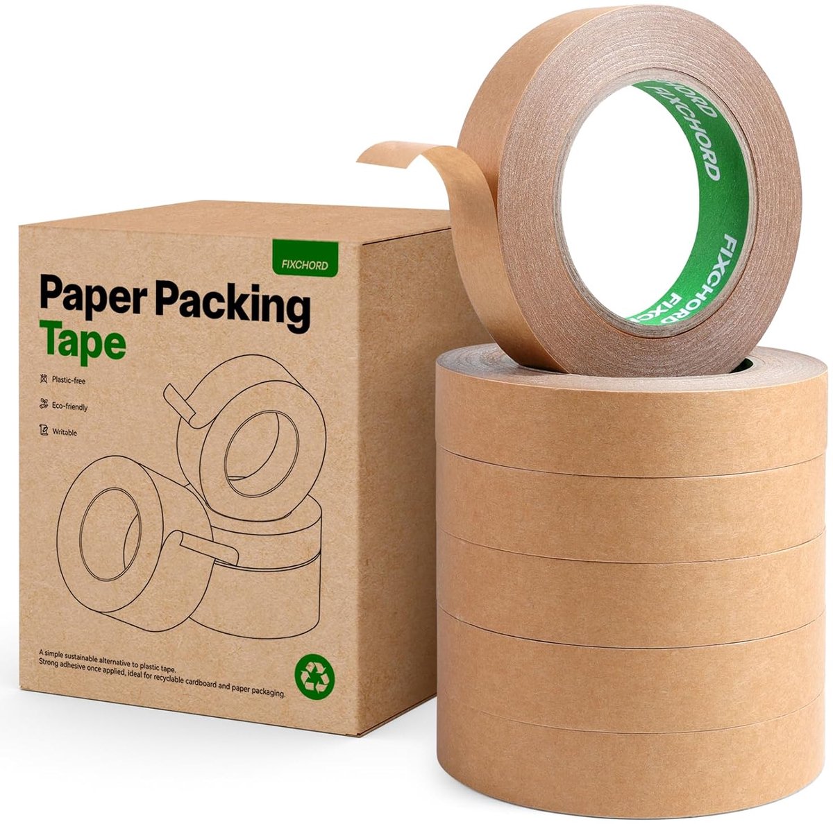 SnelShoppen - Eco-vriendelijk Papier Verpakkingstape 24mm x 50m | Recyclebaar & Waterdicht | Schrijfbaar Kraft Papier Plakband voor Verpakkingen & Doz