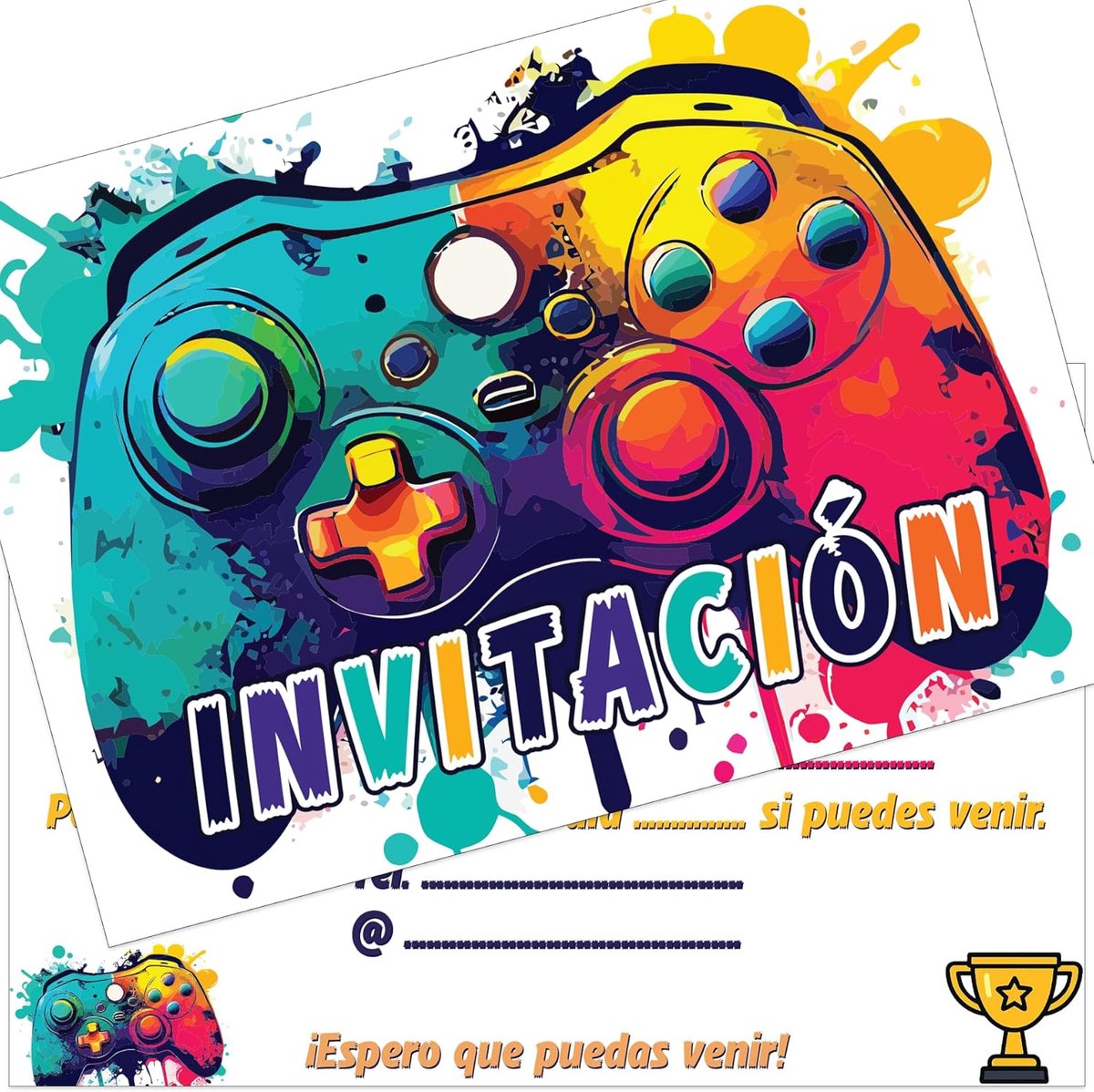 SnelShoppen - Set van 20 Gaming Uitnodigingen - A6 Tarjetas voor Kinderfeestjes - Video Games Thema - Perfect voor Gamers - Kleurrijk en Modern
