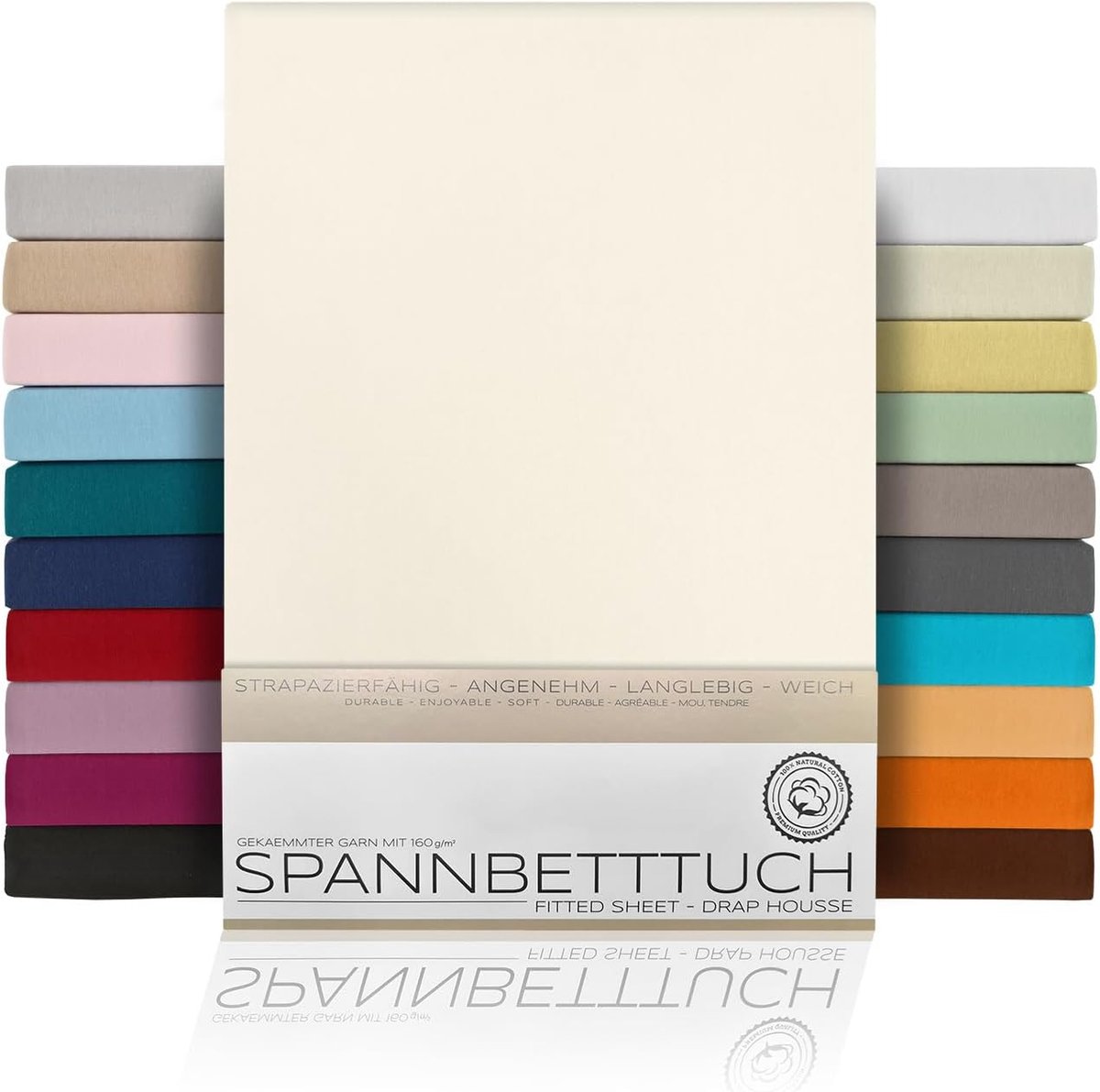 SnelShoppen - Fitted Sheet Katoenen Bedlaken Premium Jersey Stof 160 g/m², Keuze uit Maat en Kleur (Boxspring - 180x200x45 cm, Ivoor)