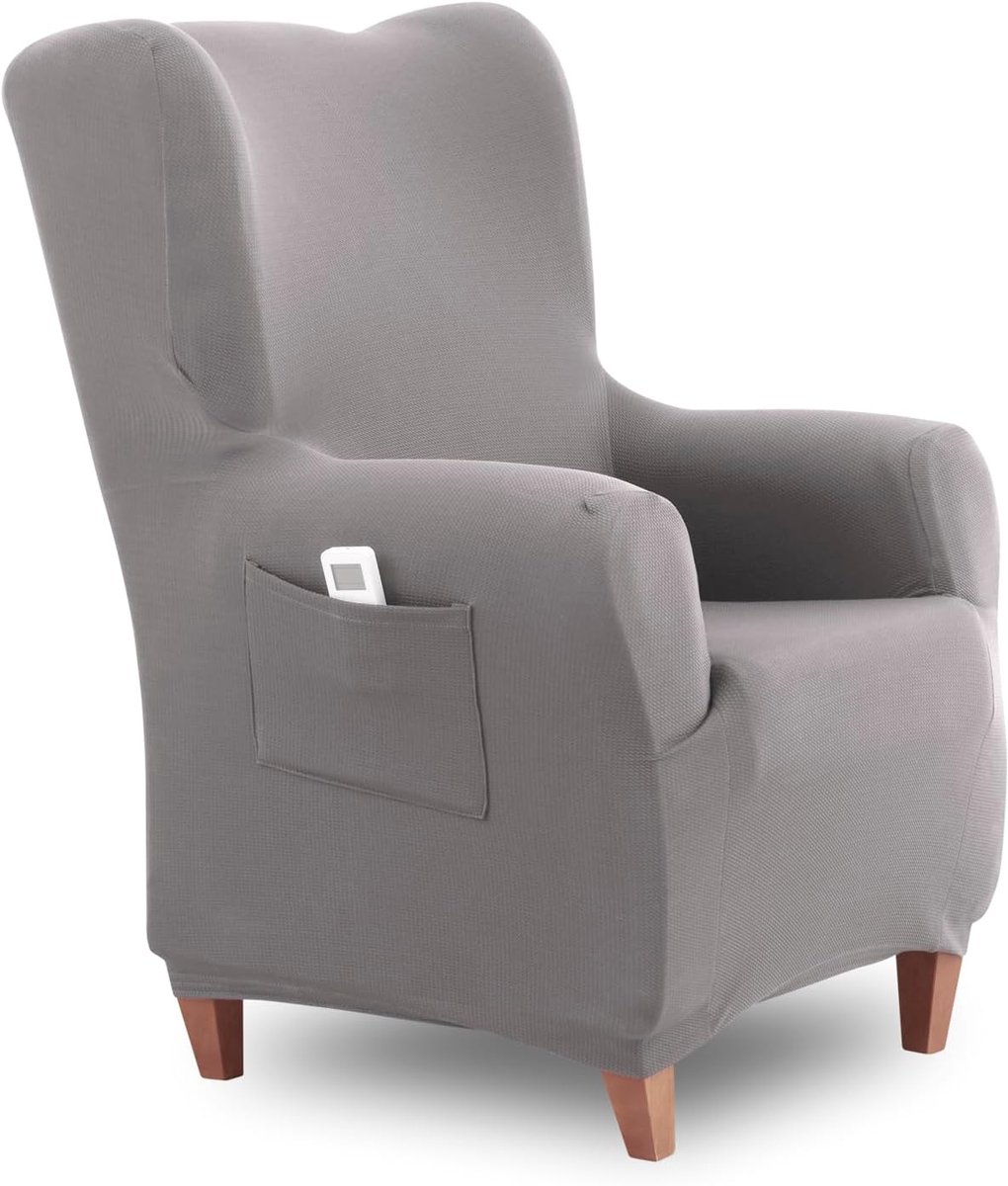 SnelShoppen - Textilhome Wing Chair Cover TEIDE – Universele Elastische Armstoelcover voor Wing Chair 70-100cm – Wasbare Lichtgrijze Beschermhoes – Pe