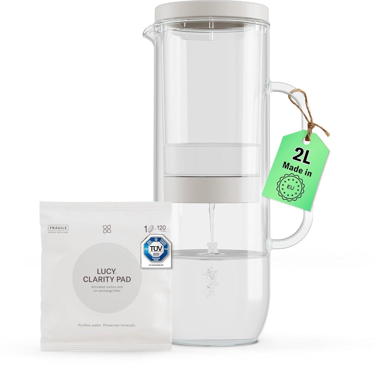 SnelShoppen - Filter Carafe Glas 2L met Geactiveerd Koolstoffilter - Verbeter de Smaak van