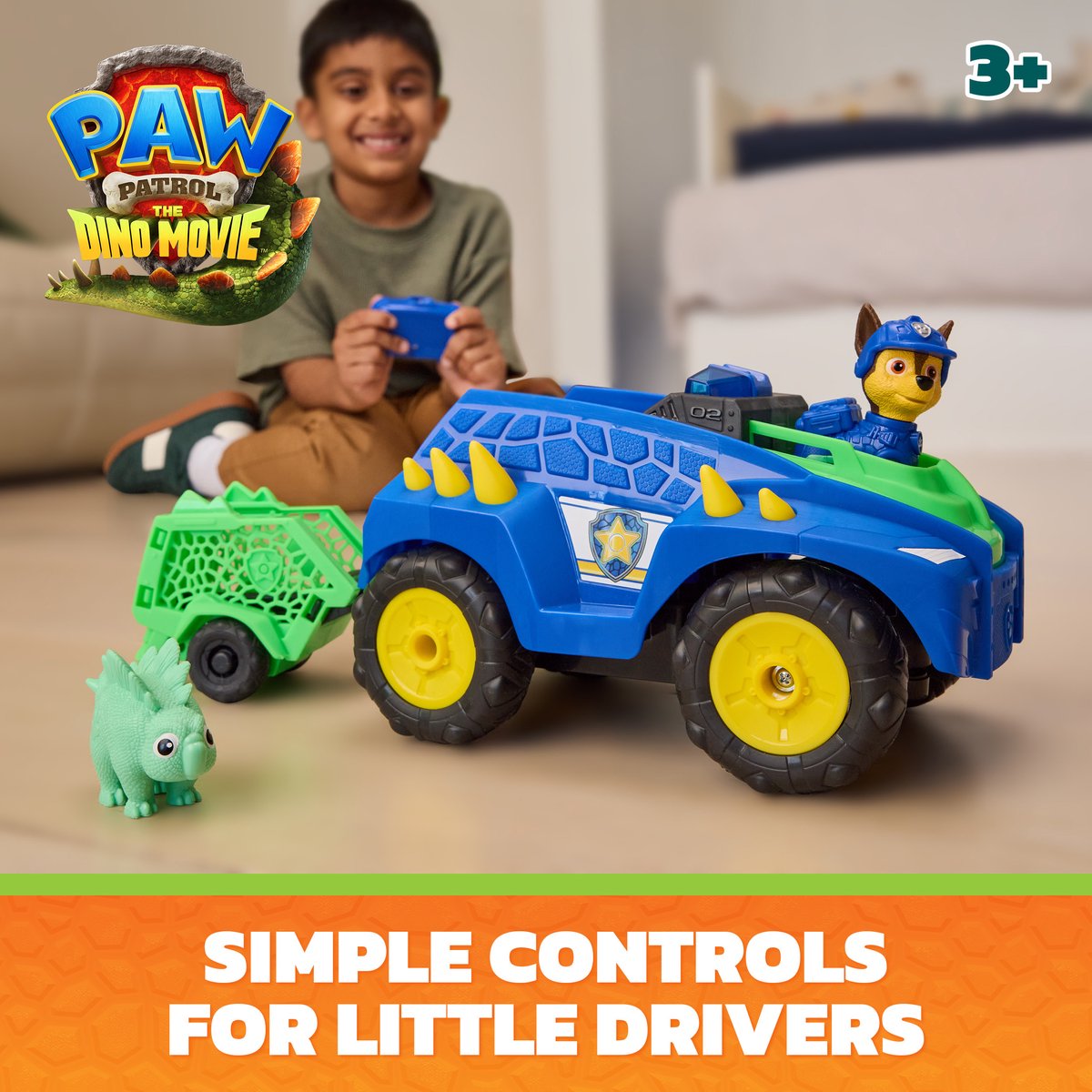 PAW Patrol - De Dino Film - Dino Tow & Dash RC - Eenvoudig op afstand te besturen voertuig met Chase- en Stegosaurus-actiefiguren — cadeau in Spellen & Speelgoed - foto 7