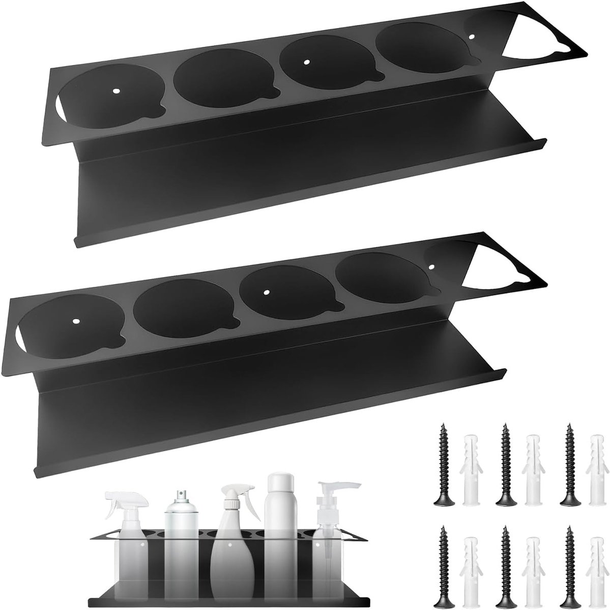 SnelShoppen - 2x Spray Can Holders met Stretch Tube en Schroeven, Sterke Carbon Staal Flessenrek, Ideaal voor Caravans, Garages en Gereedschapsruimtes