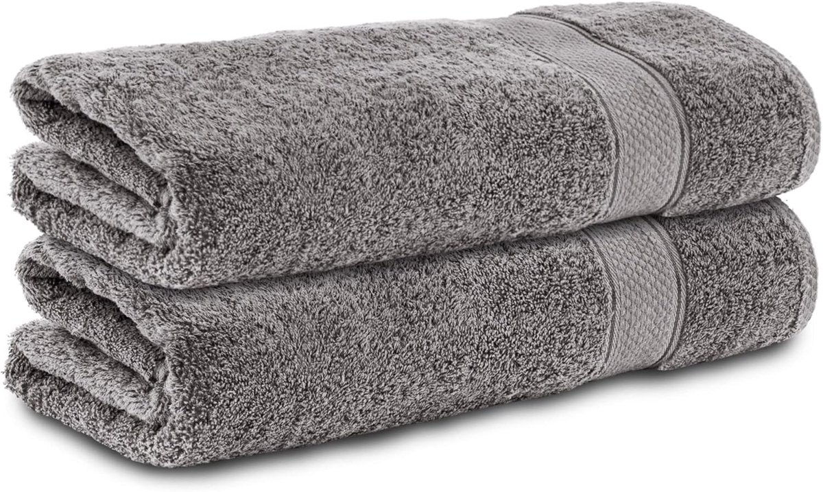 SnelShoppen - Set van 2 Handdoeken 50 x 100 cm, 100% Katoen, Zacht en Absorberend, Terry Doek, Anthraciet Grijs, Voor Badkamer en Wellness