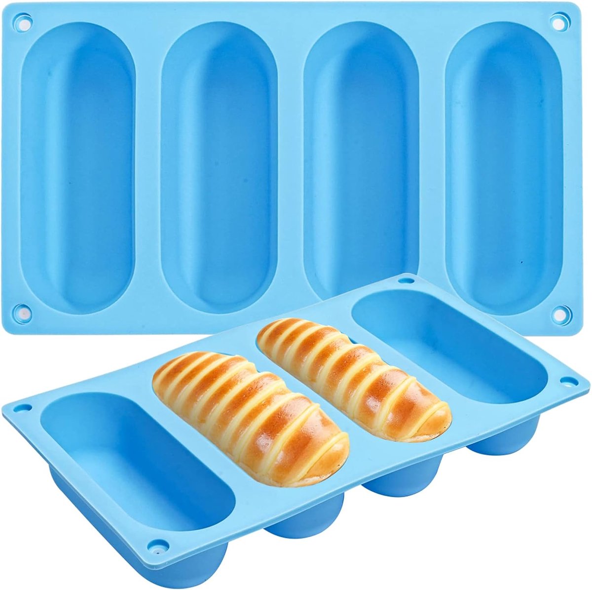 SnelShoppen - 2 Pack Silicone Hot Dog Bun Pan - Nonstick & Hittebestendige Brood Mold voor Zelfgemaakte Hotdog Broodjes - Herbruikbaar Silicone Bakvor