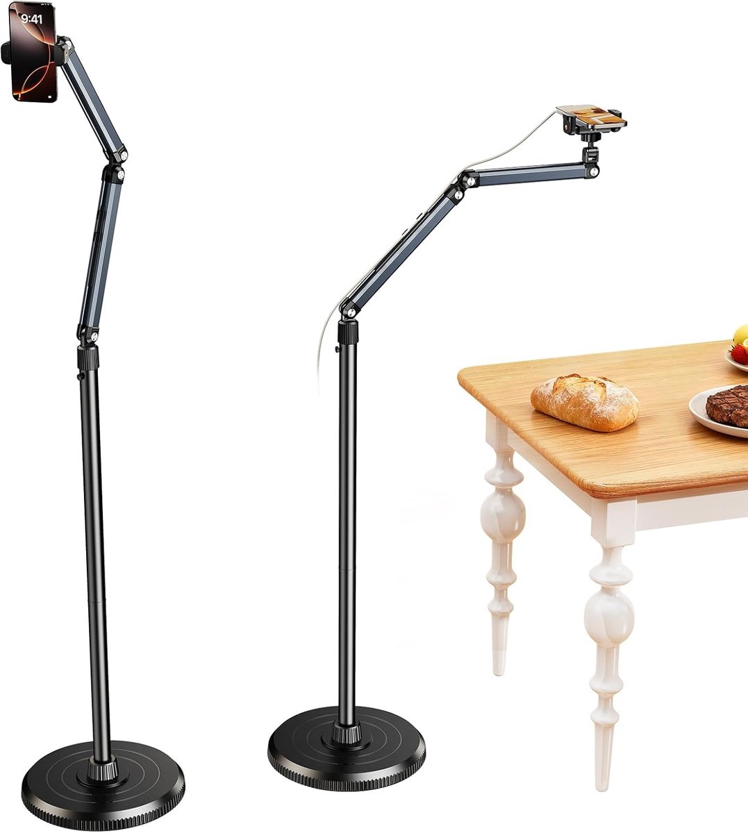 SnelShoppen - Mobiele Telefoon Tripod, Vloerstandaard met Arm, 360° Rotatable, Verstelbare Hoogte, Flexibele en Stabiliteit, Ideaal voor Video Opnames