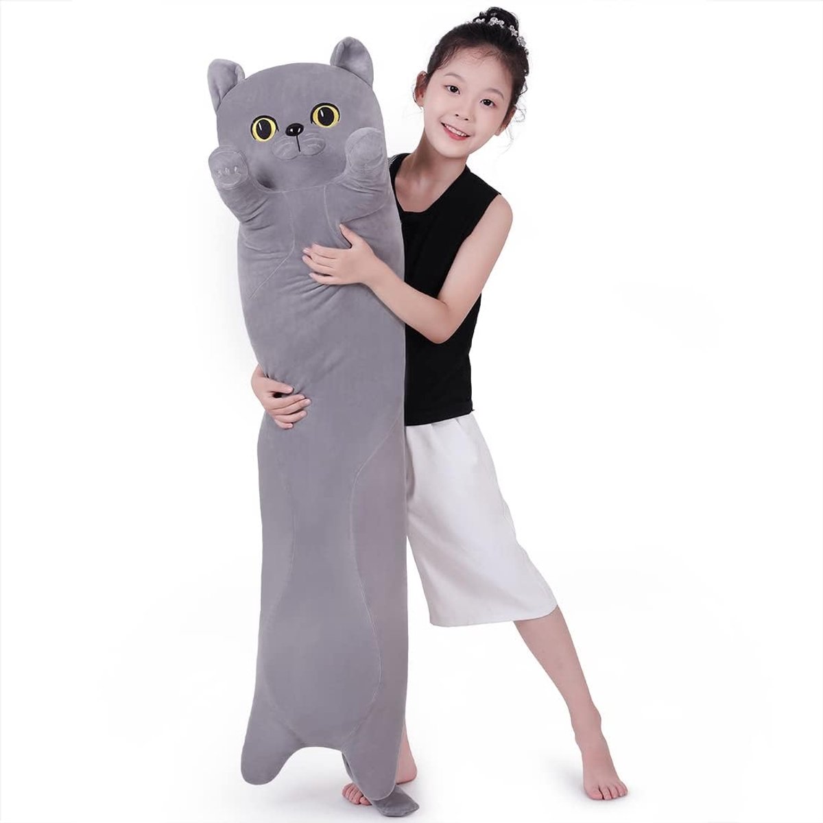 SnelShoppen - 110 cm Kat Kussen Pluche Slaapkussen Cuddly Stuffed Doll Speelgoed voor Kinderen en Vriendin, Super Zacht en Veilig, Perfect Cadeau