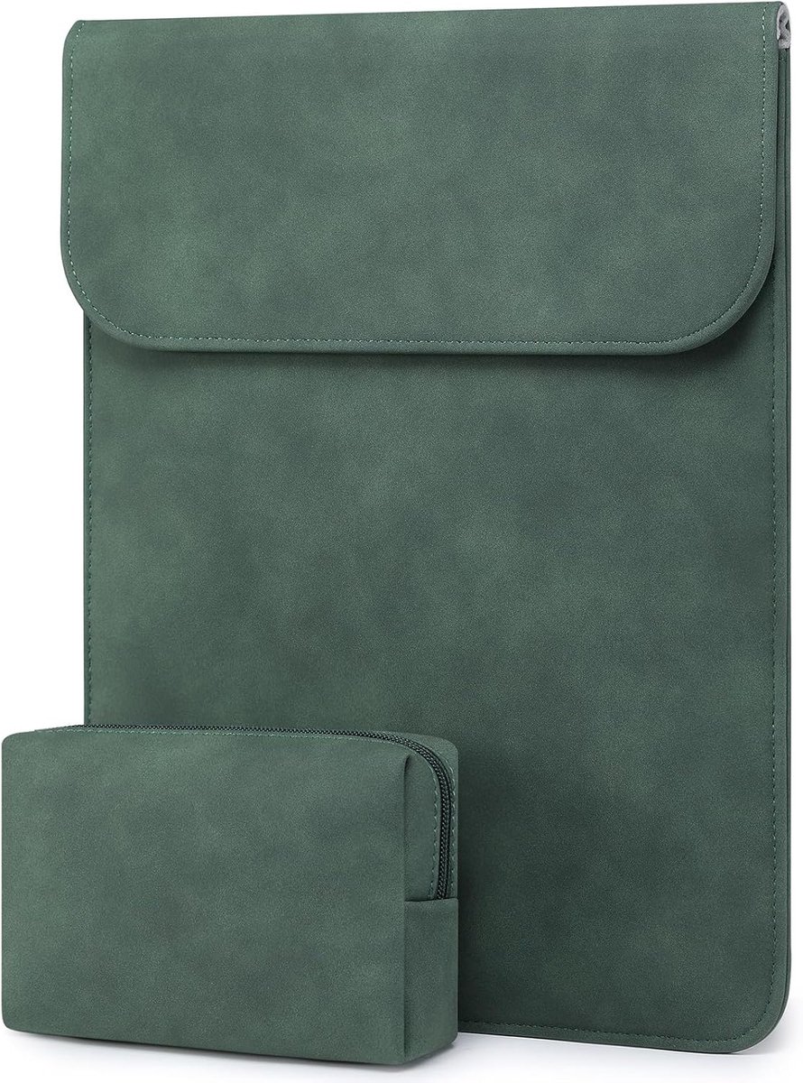 SnelShoppen - 15 Inch Laptop Sleeve voor 15.3 Inch Laptops, Faux Leather Laptop Case in Midnight Green, Beschermhoes voor MacBook Air, MacBook Pro, Su